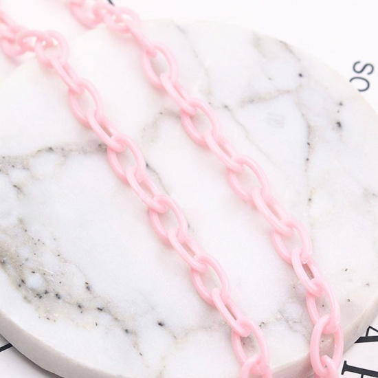 Plastic Closed Soldered Link Cable Chain Findings Pink Oval 13x8mm, 42cm(16 4/8") long, 2 PCs の画像