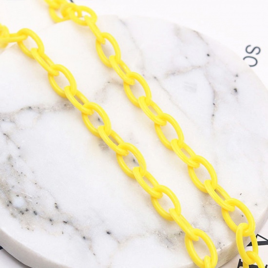 Plastic Closed Soldered Link Cable Chain Findings Yellow Oval 13x8mm, 42cm(16 4/8") long, 2 PCs の画像