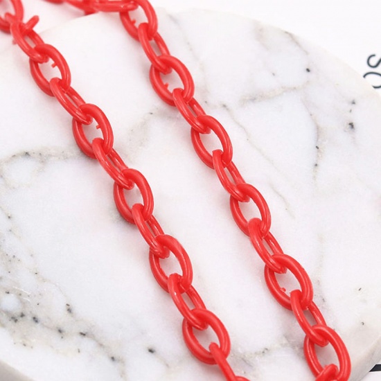 Изображение Plastic Closed Soldered Link Cable Chain Findings Red Oval 13x8mm, 42cm(16 4/8") long, 2 PCs