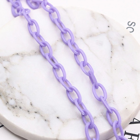 Plastic Closed Soldered Link Cable Chain Findings Purple Oval 13x8mm, 42cm(16 4/8") long, 2 PCs の画像