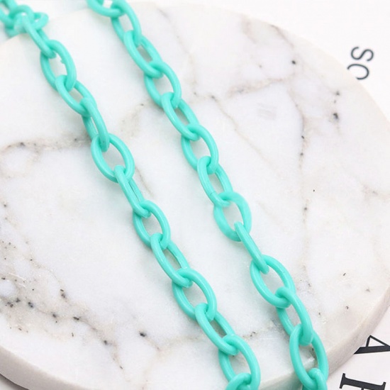 Plastic Closed Soldered Link Cable Chain Findings Mint Green Oval 13x8mm, 42cm(16 4/8") long, 2 PCs の画像