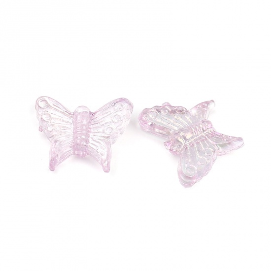 Picture of Acrylic Insect Beads Butterfly Animal Purple AB Color ABout 16mm x 13mm, Hole: Approx 1.4mm, 100 PCs