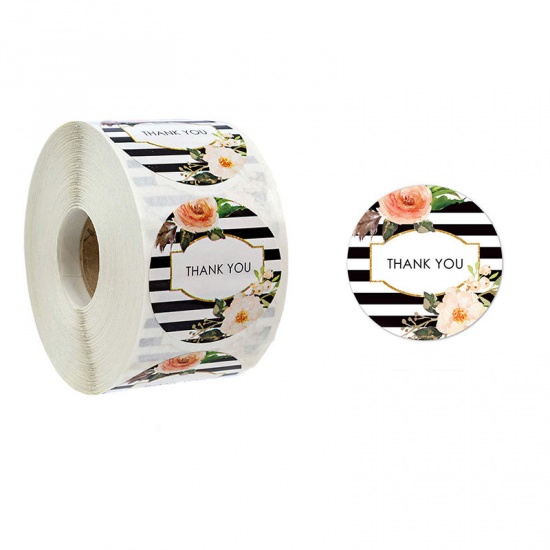Immagine di Paper DIY Scrapbook Deco Stickers Round Multicolor Flower Pattern " THANK YOU " 2.5cm Dia., 1 Roll (Approx 500 PCs/Roll)