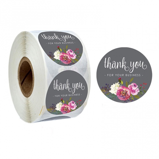 Immagine di Paper DIY Scrapbook Deco Stickers Round Multicolor Flower Pattern " THANK YOU " 2.5cm Dia., 1 Roll (Approx 500 PCs/Roll)