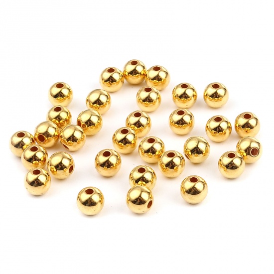 Bild von CCB Plastik Perlen Rund Vergoldet Plattiert ca. 6mm D., Loch:ca. 1.7mm, 1 Packung 100 Stück/Paket)