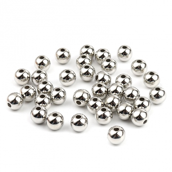 Bild von CCB Plastik Perlen Rund Silberfarbe Plattiert ca. 6mm D., Loch:ca. 1.7mm, 1 Packung 100 Stück/Paket)