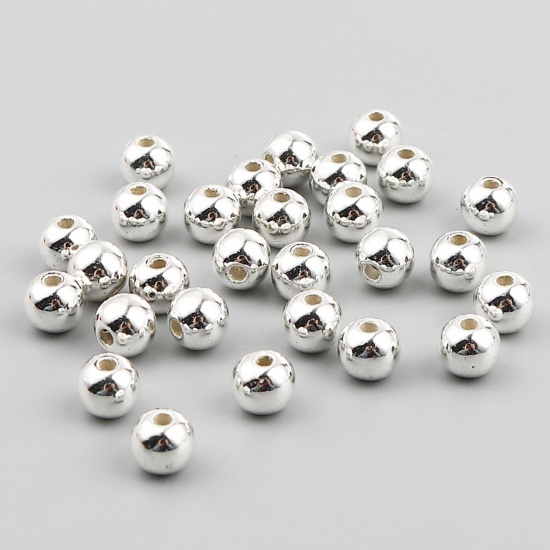 Bild von CCB Plastik Perlen Rund Versilbert Plattiert ca. 6mm D., Loch:ca. 1.7mm, 1 Packung 100 Stück/Paket)