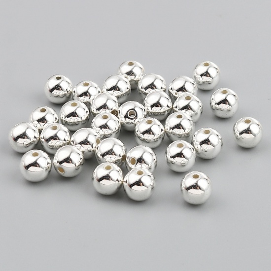 Bild von CCB Plastik Perlen Rund Versilbert Plattiert ca. 8mm D., Loch:ca. 1.8mm, 1 Packung 100 Stück/Paket)