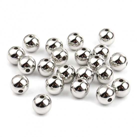 Bild von CCB Plastik Perlen Rund Silberfarbe Plattiert ca. 8mm D., Loch:ca. 1.8mm, 1 Packung 100 Stück/Paket)