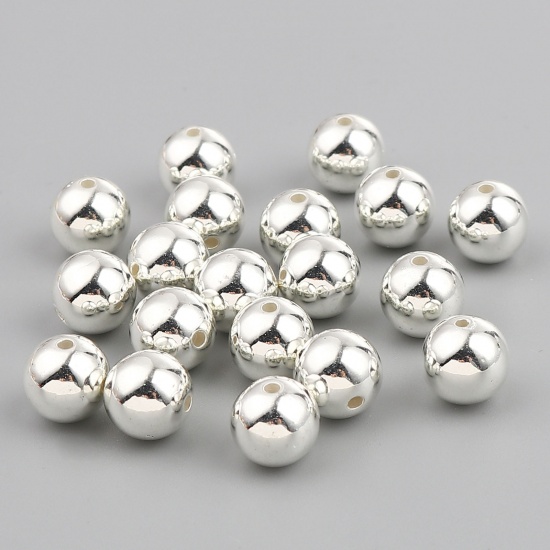 Bild von CCB Plastik Perlen Rund Versilbert Plattiert ca. 10mm D., Loch:ca. 1.8mm, 1 Packung 50 Stück/Paket)