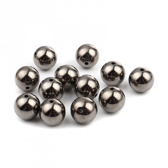 Bild von CCB Plastik Perlen Rund Metallgrau Plattiert ca. 12mm D., Loch:ca. 1.8mm, 1 Packung 30 Stück/Paket)