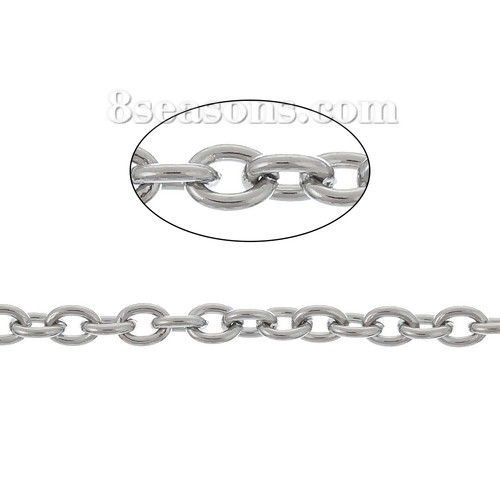 Immagine di Acciaio Inossidabile Collegamenti Ovale Cavo Catena Accessori Tono Argento 4x3mm, 2 M