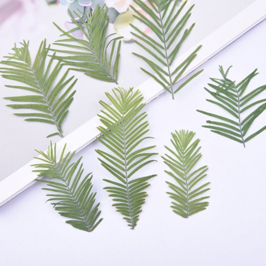 Picture of Dried Leaves Resin Jewelry Craft Filling Material Green 7cm - 4cm, 1 Packet ( 12 PCs/Packet)
