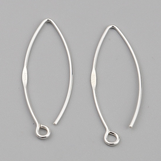 Picture of Sterling Silver Ear Wire Hooks Earring Findings V-shaped Silver Color W/ Loop 34mm x 14mm, Post/ Wire Size: (19 gauge), 1 Gram (Approx 1-2 PCs)