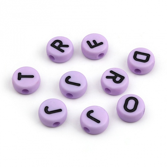 Picture of Acrylic Beads Capital Alphabet/ Letter Mauve At Random Pattern Enamel About 10mm Dia., Hole: Approx 2.2mm, 200 PCs
