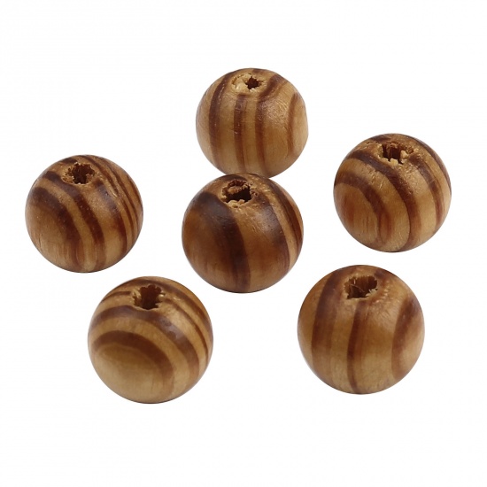 Imagen de Madera de Pino Espaciador Cuentas Ronda Marrón Círculo Patrón Aprox 12mm Dia, Agujero: Aprox 2.6mm, 200 Unidades