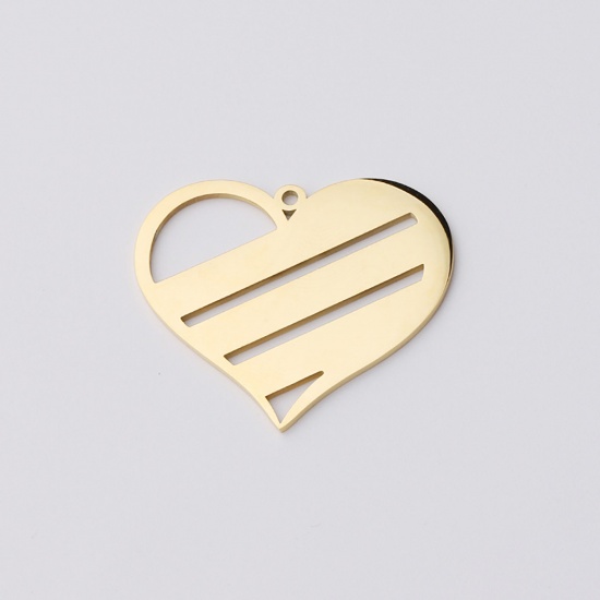 Picture of Stainless Steel Pendants Heart Gold Plated Blank Stamping Tags One Side 35mm x 31mm, 1 Piece