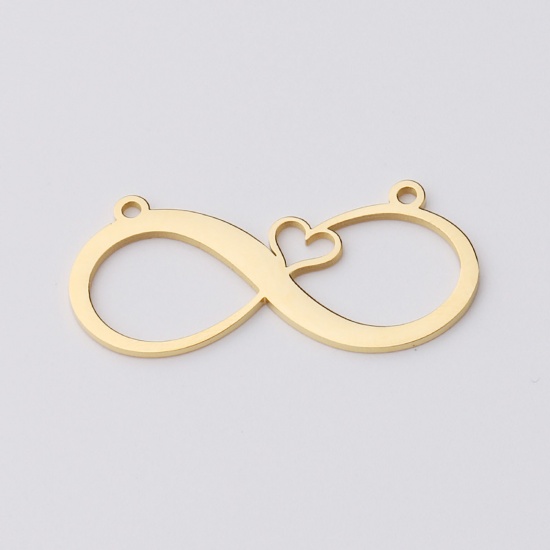 Picture of Stainless Steel Connectors Infinity Symbol Heart Gold Plated Blank Stamping Tags One Side 37mm x 17mm, 1 Piece