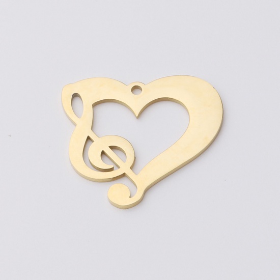 Picture of Stainless Steel Pendants Heart Musical Note Gold Plated Blank Stamping Tags One Side 30mm x 27mm, 1 Piece