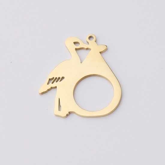 Picture of Stainless Steel Pendants Pear Fruit Bird Gold Plated Blank Stamping Tags One Side 30mm x 27mm, 1 Piece