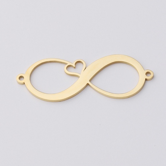 Picture of Stainless Steel Connectors Infinity Symbol Heart Gold Plated Blank Stamping Tags One Side 42mm x 15mm, 1 Piece