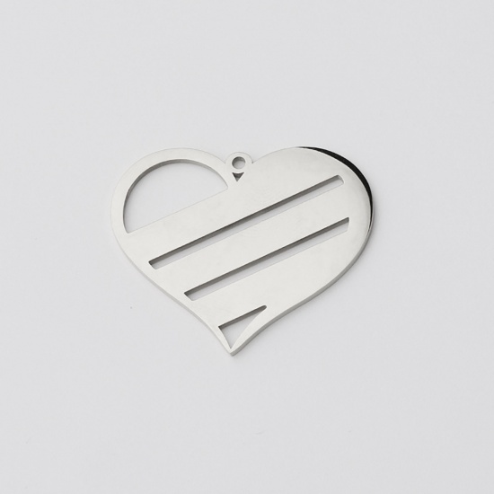 Picture of Stainless Steel Pendants Heart Silver Tone Blank Stamping Tags One Side 35mm x 31mm, 1 Piece