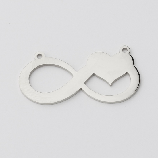 Picture of Stainless Steel Connectors Infinity Symbol Heart Silver Tone Blank Stamping Tags One Side 38mm x 13mm, 1 Piece