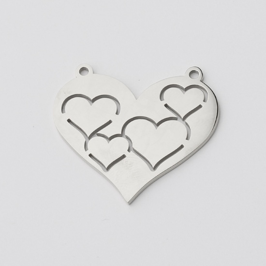 Picture of Stainless Steel Connectors Heart Silver Tone Blank Stamping Tags One Side 31mm x 29mm, 1 Piece