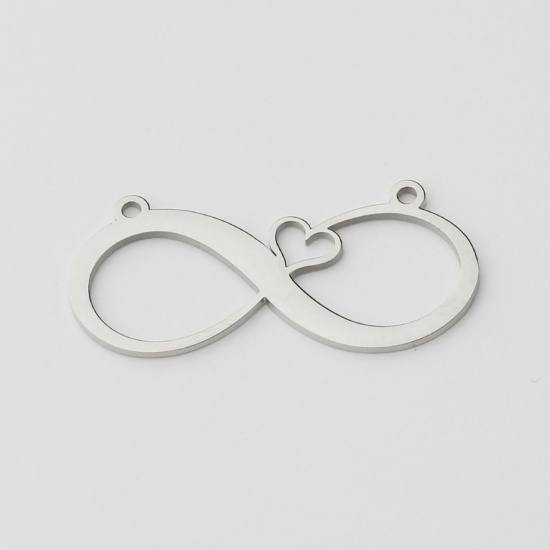 Picture of Stainless Steel Connectors Infinity Symbol Heart Silver Tone Blank Stamping Tags One Side 37mm x 17mm, 1 Piece