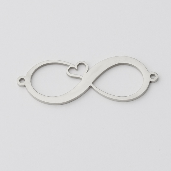 Picture of Stainless Steel Connectors Infinity Symbol Heart Silver Tone Blank Stamping Tags One Side 42mm x 15mm, 1 Piece