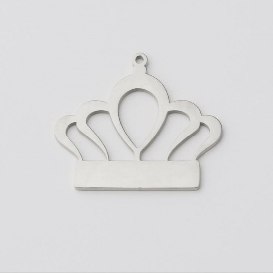 Picture of Stainless Steel Pendants Crown Silver Tone Blank Stamping Tags One Side 35mm x 35mm, 1 Piece