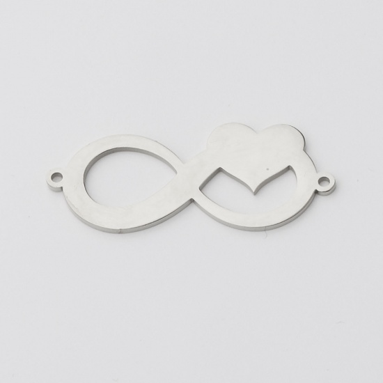 Picture of Stainless Steel Connectors Infinity Symbol Heart Silver Tone Blank Stamping Tags One Side 42mm x 17mm, 1 Piece