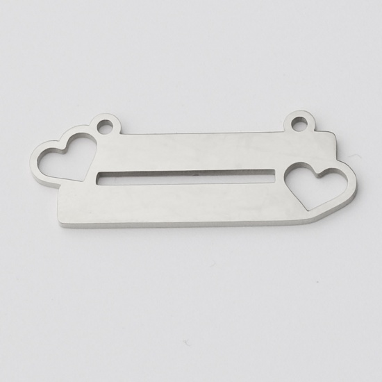 Picture of Stainless Steel Connectors Rectangle Heart Silver Tone Blank Stamping Tags One Side 38mm x 13mm, 1 Piece