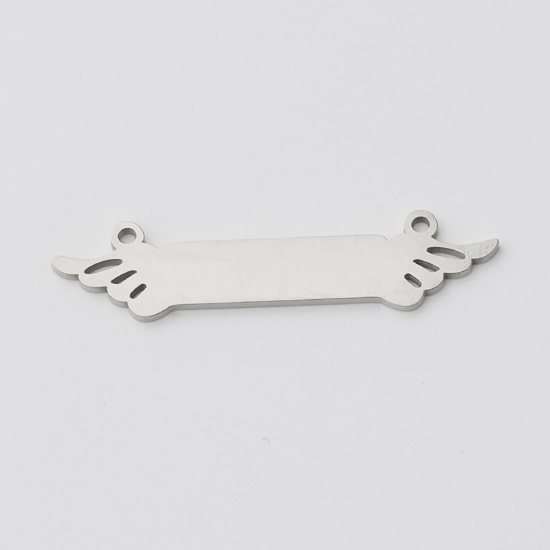 Picture of Stainless Steel Connectors Rectangle Wing Silver Tone Blank Stamping Tags One Side 42mm x 10mm, 1 Piece