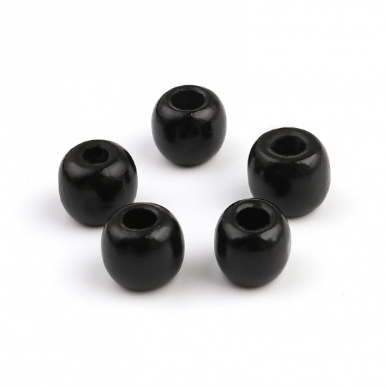 Bild von Kiefer Holz Zwischenperlen Spacer Perlen Zylinder Schwarz ca. 12mm x 10mm, Loch: ca. 5.5mm, 500 Stück