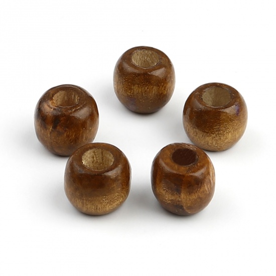 Picture of Pine Wood Spacer Beads Cylinder Coffee About 12mm x 10mm, Hole: Approx 5.5mm, 500 PCs