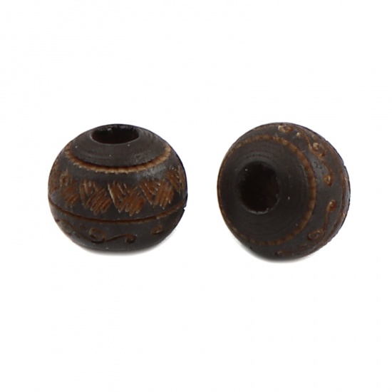 Bild von Schima Holz Zwischenperlen Spacer Perlen Rund Kaffeebraun Streifen Muster, ca. 10mm D., Loch: ca. 2.6mm, 20 Stück