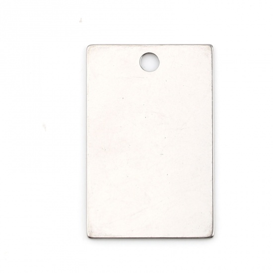 Picture of Stainless Steel Pendants Rectangle Silver Tone Blank Stamping Tags One Side 31mm x 20mm, 10 PCs
