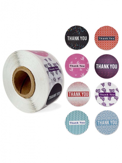 Immagine di Multicolor - Thank You 8 Pattern Decorative Art Paper Baking Packaging Label Seal Sticker 2.5cm Dia., 1 Roll(500 PCs/Roll)