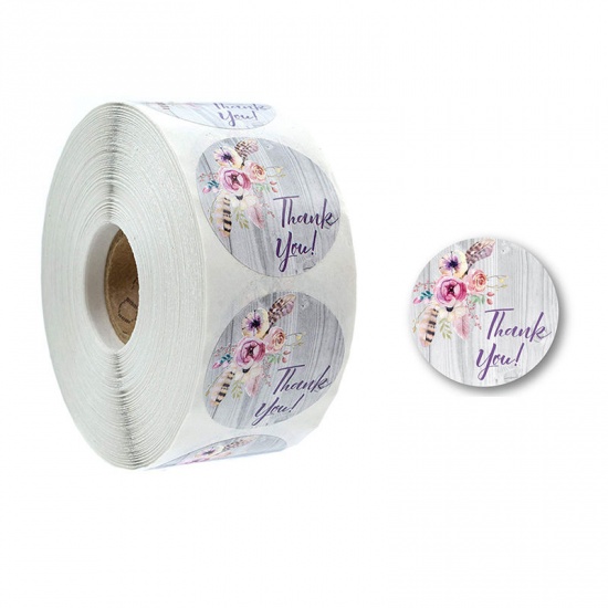 Immagine di Multicolor - Thank You Flower Feather Art Paper Baking Packaging Label Seal Sticker 2.5cm Dia., 1 Roll(500 PCs/Roll)