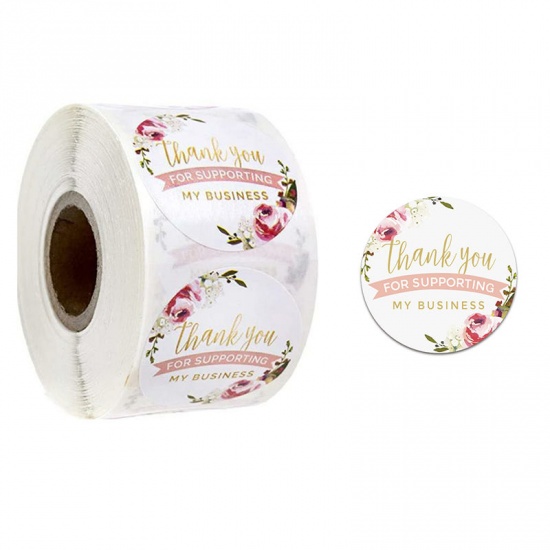 Immagine di Multicolor - Thank You For Supporting My Business Flower Art Paper Baking Packaging Label Seal Sticker 2.5cm Dia., 1 Roll(500 PCs/Roll)