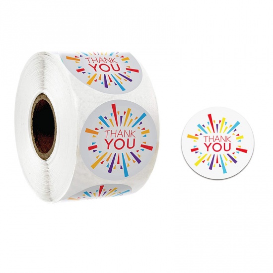 Immagine di Multicolor - Thank You Color Bar Flower Art Paper Baking Packaging Label Seal Sticker 2.5cm Dia., 1 Roll(500 PCs/Roll)