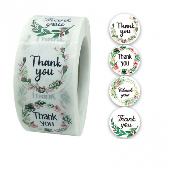 Immagine di Multicolor - Thank You 4 Pattern Floral Gift Decoration Art Paper Baking Packaging Label Seal Sticker 2.5cm Dia., 1 Roll(500 PCs/Roll)