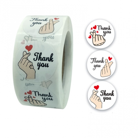 Immagine di Multicolor - Thank You Heart 3 Pattern Floral Gift Decoration Art Paper Baking Packaging Label Seal Sticker 2.5cm Dia., 1 Roll(500 PCs/Roll)