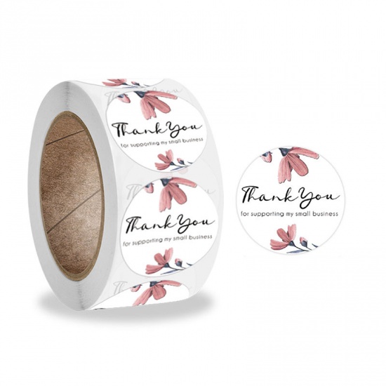 Immagine di Pink - Thank You For Supporting My Small Business Handicraft Decoration Art Paper Baking Packaging Label Seal Sticker 2.5cm Dia., 1 Roll(500 PCs/Roll)