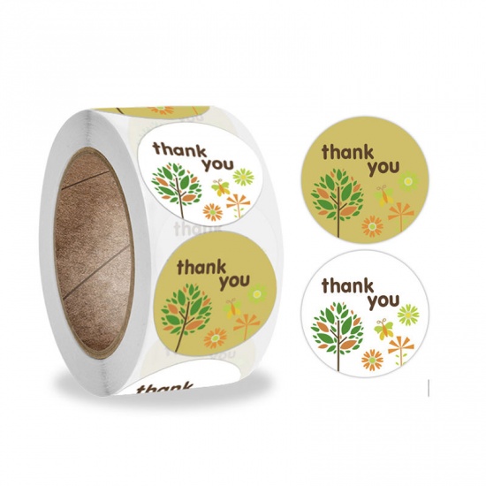 Immagine di Multicolor - Thank You Tree 2 Pattern Craft Decoration Art Paper Baking Packaging Label Seal Sticker 2.5cm Dia., 1 Roll(500 PCs/Roll)