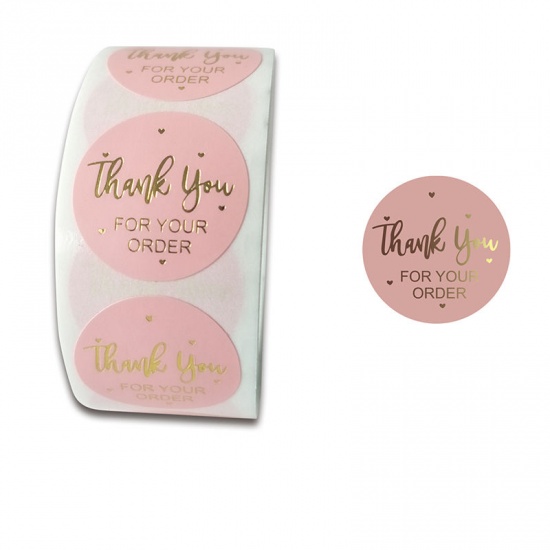 Immagine di Pink - Thank You For Your Order Hot Stamping Art Paper Baking Packaging Label Seal Sticker 2.5cm Dia., 1 Roll(500 PCs/Roll)