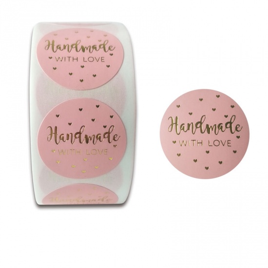 Immagine di Pink - Handmade With Love Hot Stamping Art Paper Baking Packaging Label Seal Sticker 2.5cm Dia., 1 Roll(500 PCs/Roll)