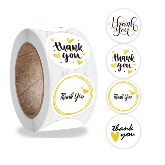Immagine di Yellow - Thank You 4 Pattern Gift Handmade Craft Art Paper Baking Packaging Label Seal Sticker 2.5cm Dia., 1 Roll(500 PCs/Roll)