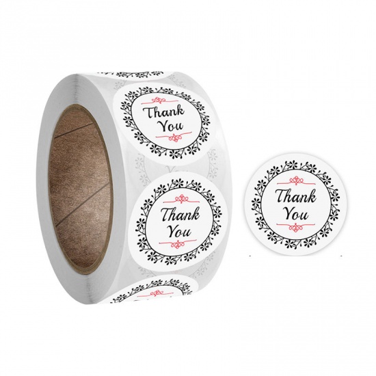 Immagine di White - Thank You Wreath Sticker Gift Decoration Gift Art Paper Baking Packaging Label Seal Sticker 2.5cm Dia., 1 Roll(500 PCs/Roll)